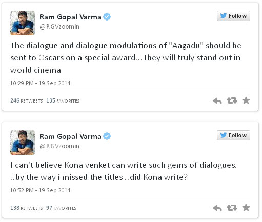 Ram Gopal Varma sensational comments on Aagadu and Kona Venkat tweets
