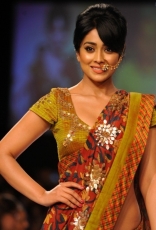 Shriya Saran Ramp Walk in Floral Saree at LFW Festive 2014 Photos