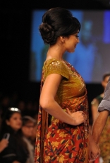 Shriya Saran Ramp Walk in Floral Saree at LFW Festive 2014 Photos