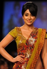 Shriya Saran Ramp Walk in Floral Saree at LFW Festive 2014 Photos