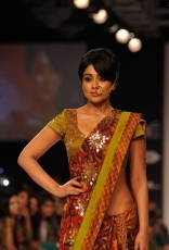 Shriya Saran Ramp Walk in Floral Saree at LFW Festive 2014 Photos