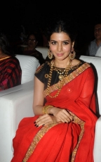 Samantha Red Saree Hot Stills at Son of Sathyamurthy Audio Launch Function