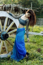 Sony Charishta Latest Hot Photo Shoot Spicy Stills ULTRA HD Photos in Blue Saree Gallery Images