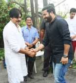 Jr NTR Trivikram NTR28 Pawan Kalyan at Movie Launch Event Photos Images HD Gallery