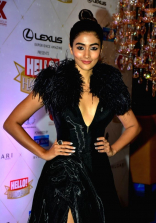 Pooja Hegde ULTRA HD Photos at Hello Hall Of Fame Awards 2018 Pooja Hegde Black Gown Images Stills Gallery
